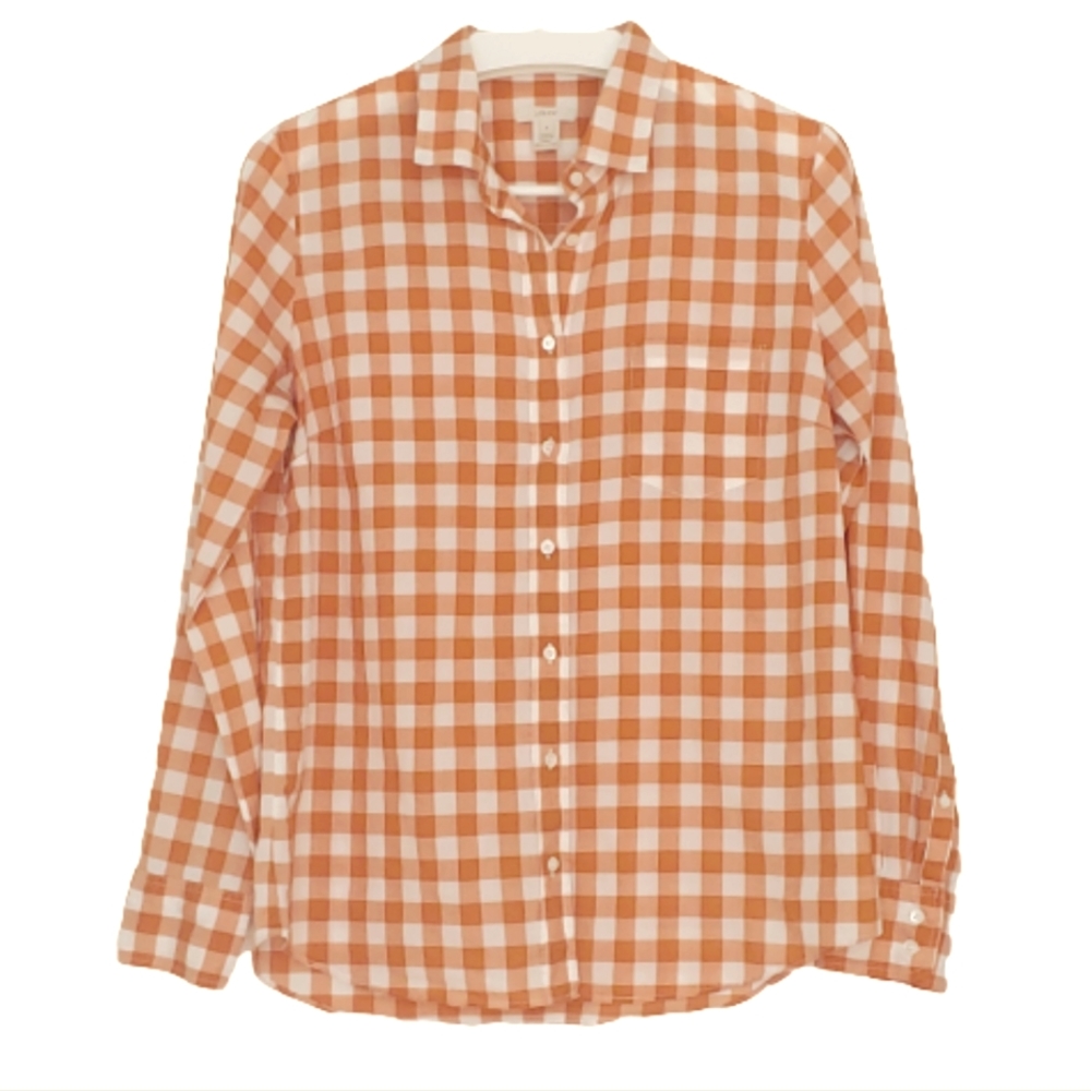 J.CREW white burnt orange plaid long sleeve button down shirt